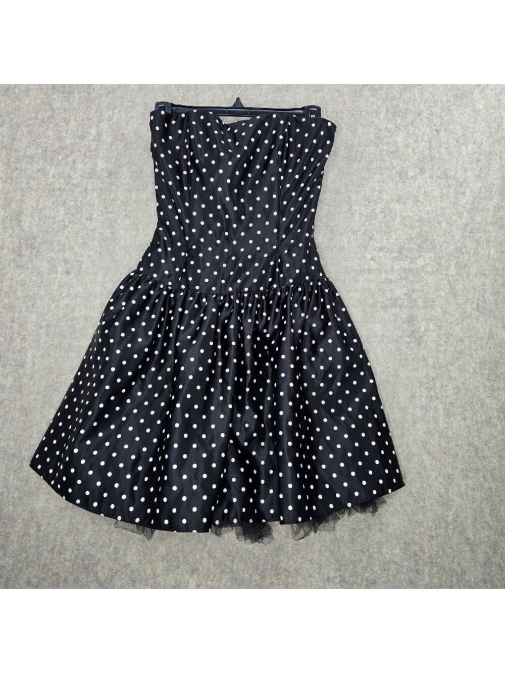 Strapless Womens Polka Dot Party Dress Black & White Satin Fit & Flare Zipper - Picture 1 of 8